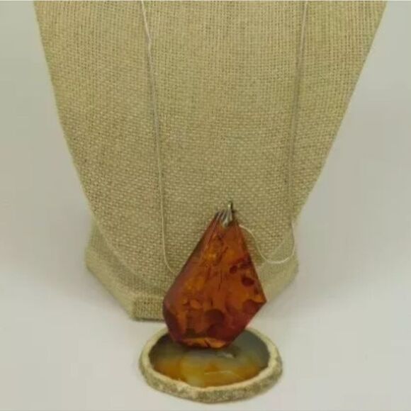 Artisan 925 Chunky Cognac Amber Statement Pendant Necklace 20.1g - Picture 1 of 6